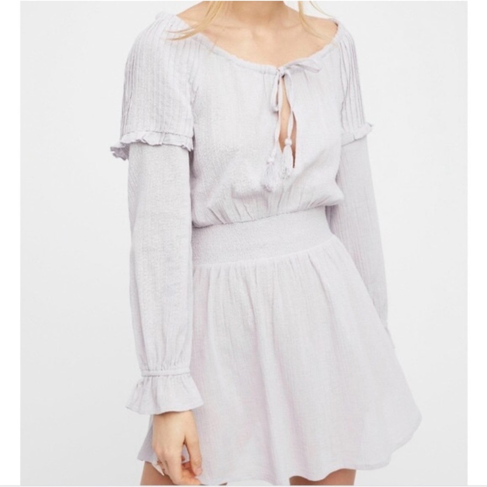 NWT Free People Early Morning Dusty Lavender Boho Front Tie Long Sleeve Dress